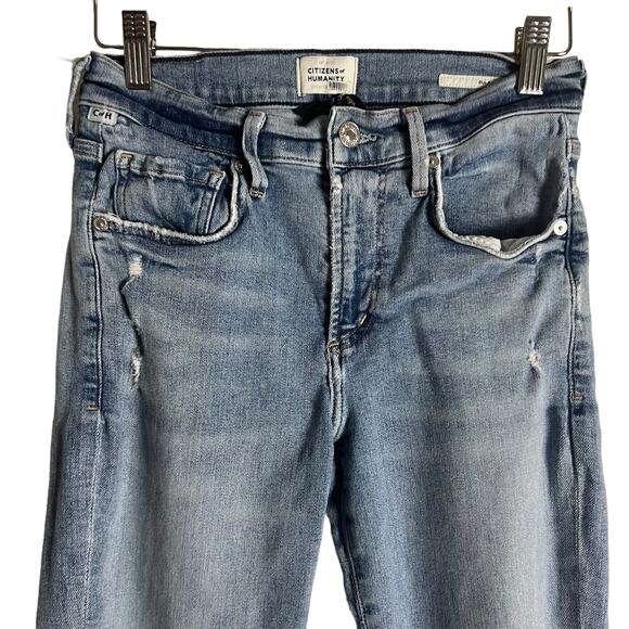Citizens of Humanity Ella Mid Rise Slim Crop Distressed Denim Blue Jeans Size 25 - Picture 7 of 16
